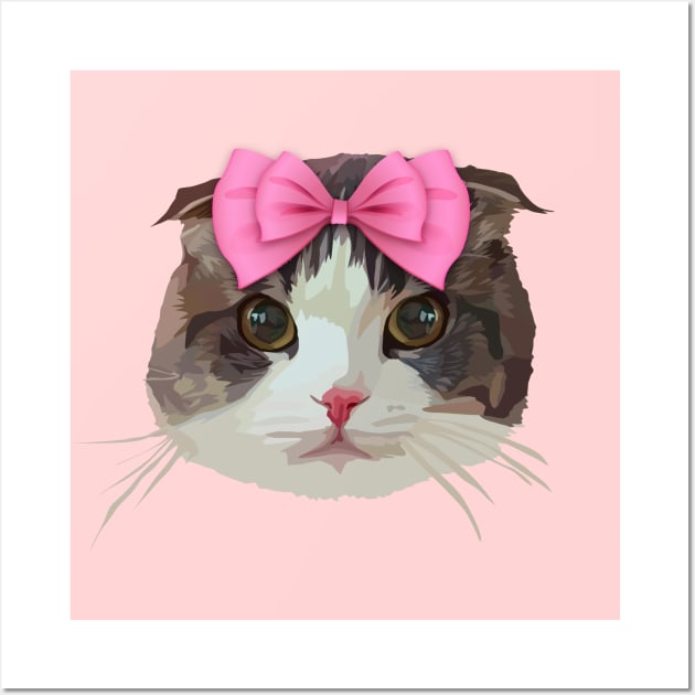 Pink Bow Cat Wall Art by thedailysoe